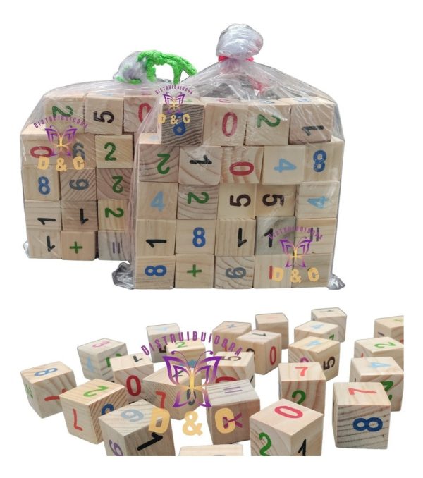 Juego de cubos de madera con letras y números apilable