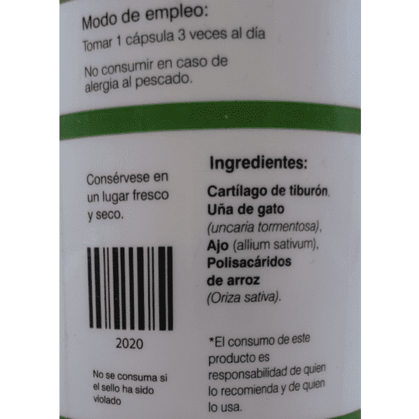 Suplemento CartiCat Squalus acanthias Uña de gato Ajo 60 Caps._3 13536170