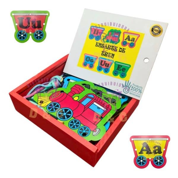 Material Didáctico Juego Niños Enhebrar Ensarte Tren Vocales_0