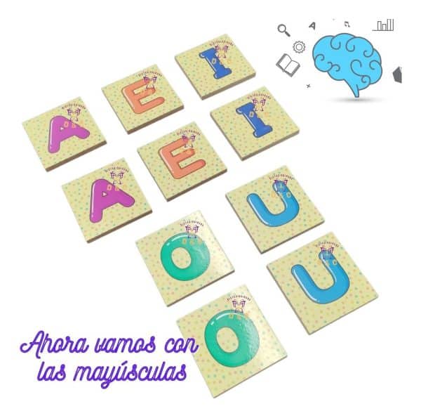 Paquete 40pz / Juego Memoria Vocales Madera Didáctico Niños_4
