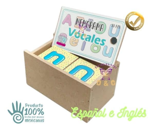 Juego Mesa Memoria Vocales Material Didáctico Madera Niños_1