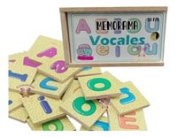 Juego Mesa Memoria Vocales Material Didáctico Madera Niños_1